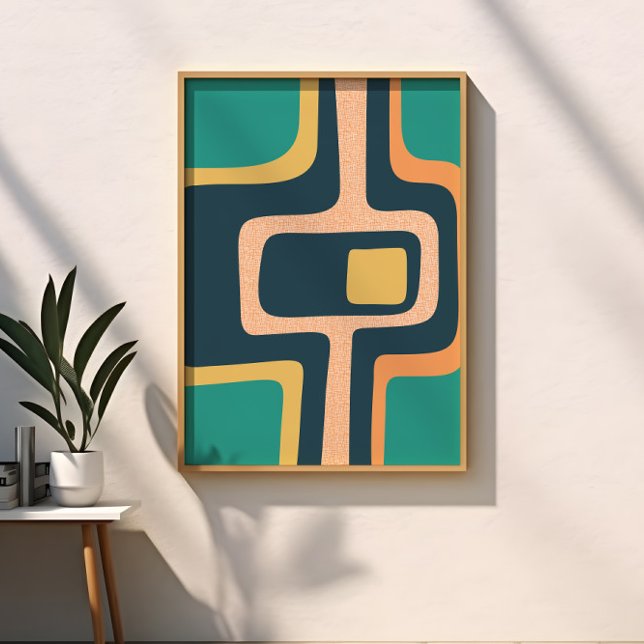 Affiche Funky Abstrait Milieu de Siècle Sarcelle, Jaune, O (Créateur téléchargé)