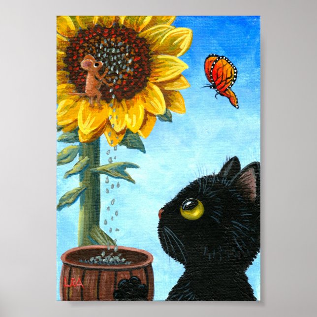 Affiche Funky Black Cat Mouse Tournesol Créationarts (Devant)
