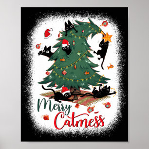 Affiche Funky Black Cats Noël Arbre Joyeux Catmess Chat