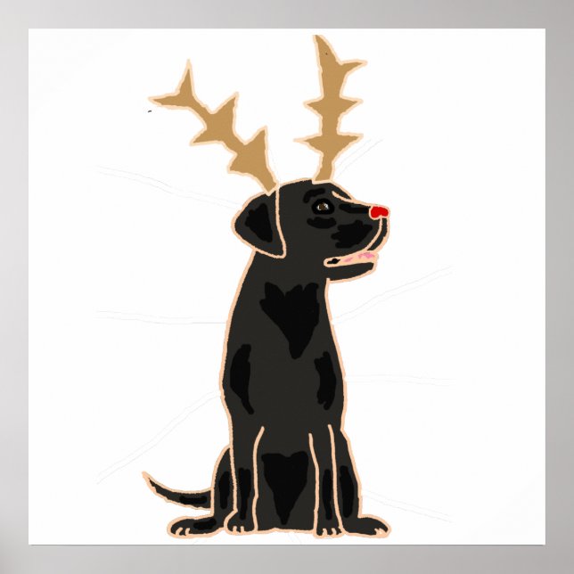 Affiche Funky Black Lab avec Reindeer Antlers Noël (Devant)