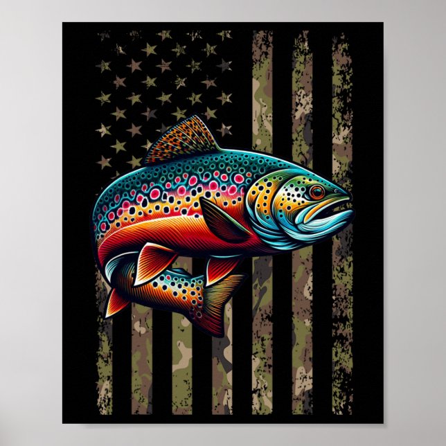 Affiche Funky Brook Trout American Flag Fishing M (Devant)