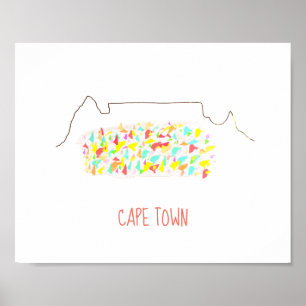 Affiche Funky Cape Town ZA Table Mountain Coloré