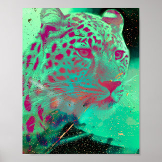 Affiche Funky Cheetah Psychedelic Mint Hot rose Art