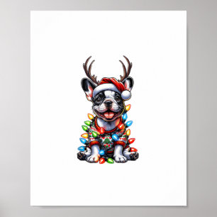 Affiche Funky French Bulldog Christmas Light Santa Hat Rei