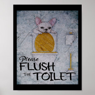 Affiche Funky French Bulldog Dans Toilet   Cadeaux Amoureu