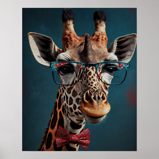 Affiche Funky Giraffe Hipster Funky Portraits d'animaux (Devant)