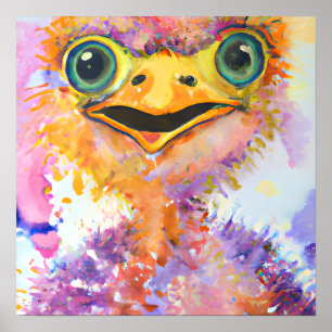 Affiche Funky Happy Emu Farm Animal Portrait Art