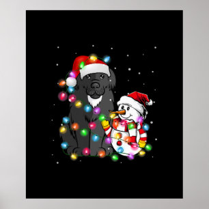 Affiche Funky Newfoundland Chien Christmas Tee Snowman Lig