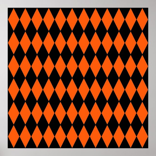 Affiche Funky Orange et Black Diamond Harlequin Motif (Devant)