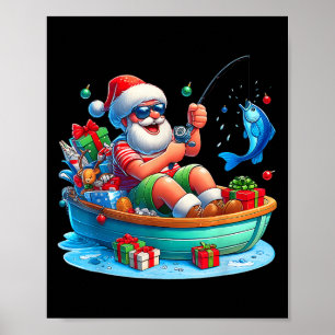 Affiche Funky Santa Claus Pêche Noël En Juillet Plage