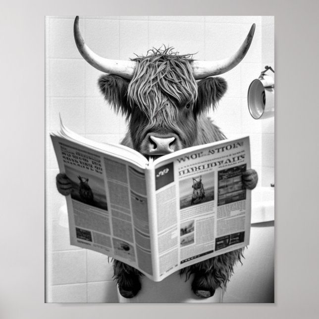 Affiche Funky Scottish Highland Cow in Bathroom Wall Art (Devant)