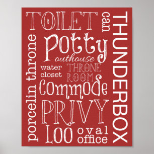 Affiche Funky Toilette Salle de bain Rouge Signal Imprimer