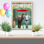 Affiche Funky Vintage Strongman 40e anniversaire<br><div class="desc">Art amusant et amusant modifié 40e anniversaire vignette présente un homme fort vintage et un parasol portant des coutures photo d'éléphant avec du texte néon</div>