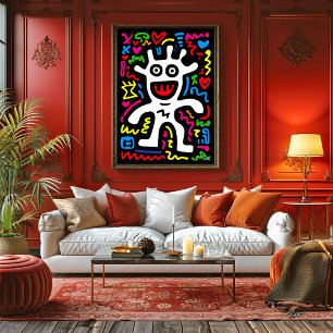 Affiche Funky White Alien - Neon Pop Art Créature Wall Art