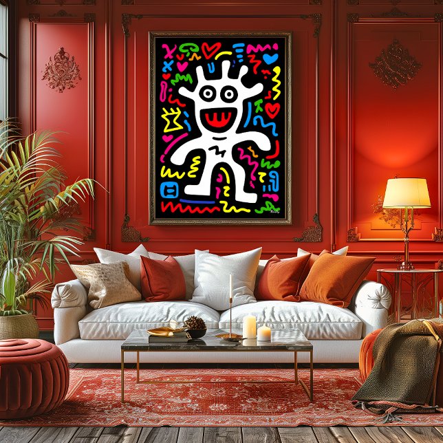 Affiche Funky White Alien - Neon Pop Art Créature Wall Art (Créateur téléchargé)