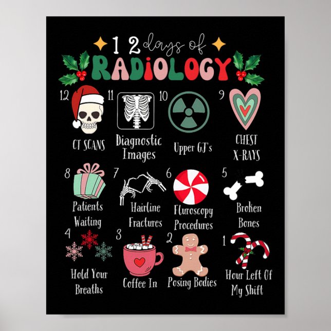 Affiche Funny 12 Days Of Radiology Christmas Radiate Xray  (Devant)