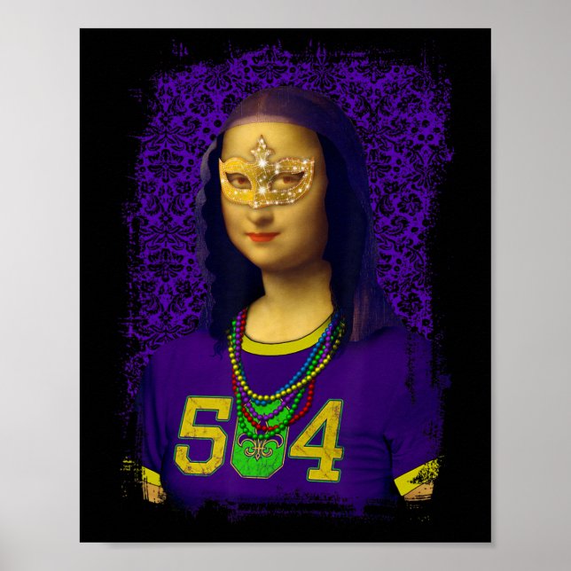 Affiche Funny 504 New Orleans Mardi Gras Mona Lisa Mashup (Devant)