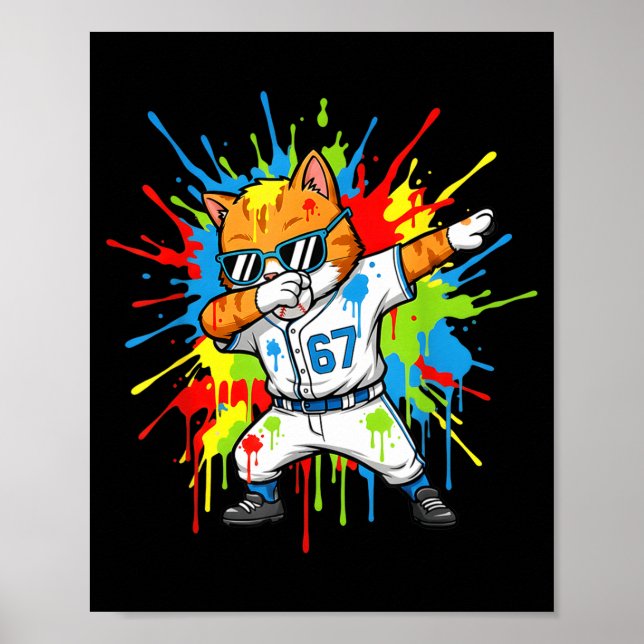 Affiche Funny 67 Baseball Dabbing Cat 6 7 Dripng Ice Cream (Devant)