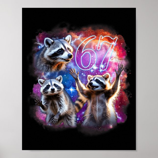 Affiche Funny 67 Meme Racoon Howling At The Moon Six Seven (Devant)