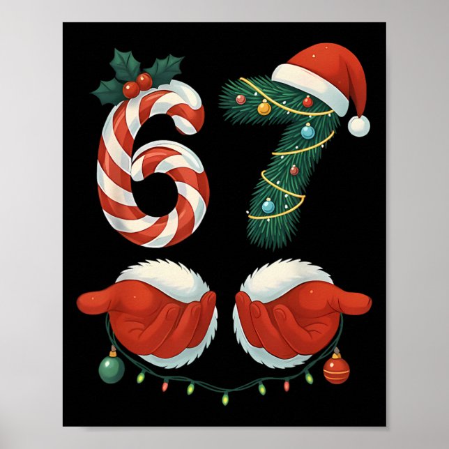 Affiche Funny 67 Meme Santa Main de Noël Pyjama Hommes Fem (Devant)