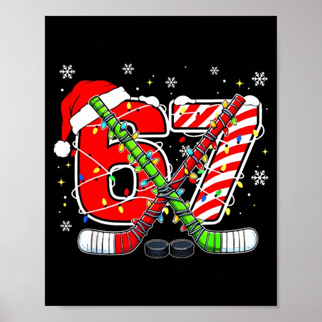 Affiche Funny 67 Santa Hat Candy Cane Ice Hockey Six Seven (Devant)