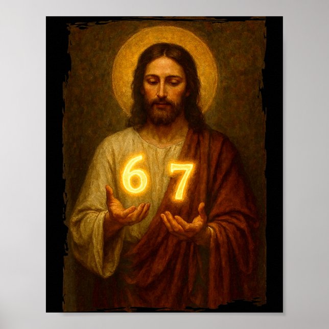 Affiche Funny 6 7 Jesus. Absurd Six Seven Meme, Weird Teen (Devant)