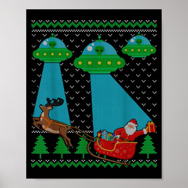 Affiche Funny Alien Ufo Santa Traîneau Noël Sweat Ugly Chr (Devant)