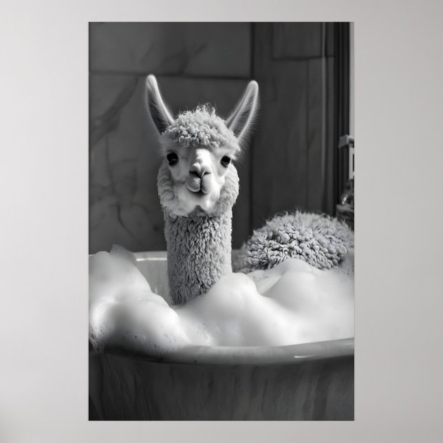 Affiche Funny Alpaca Bubble Bath Art, Bathroom Print (Devant)