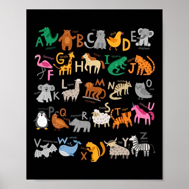 Affiche Funny Alphabet Abcs Animal Learning Kindergarten T (Devant)