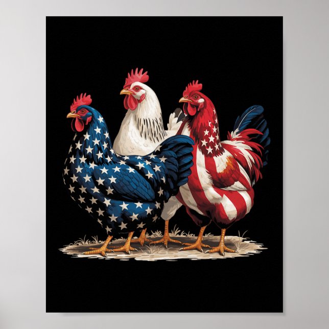 Affiche Funny American Flag Rooster Independence Day 4th O (Devant)