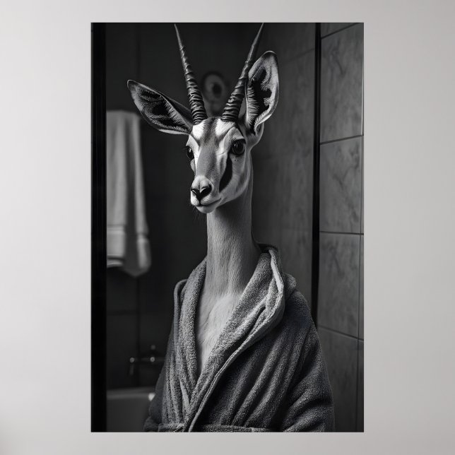 Affiche Funny Antelope in Bathrobe Print, Quirky Bathroom (Devant)