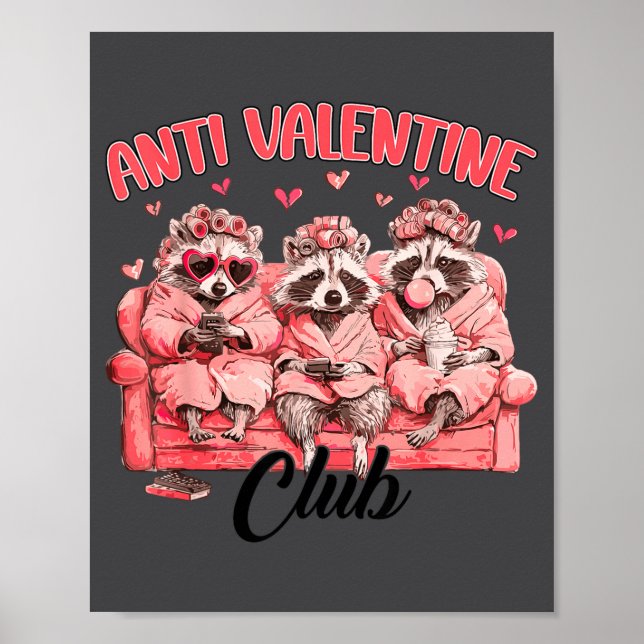Affiche Funny Anti Valentine Club Raccoon Heart Happy Vale (Devant)