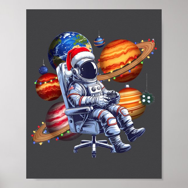 Affiche Funny Astronaut Christmas Space Lights Santa Hat P (Devant)