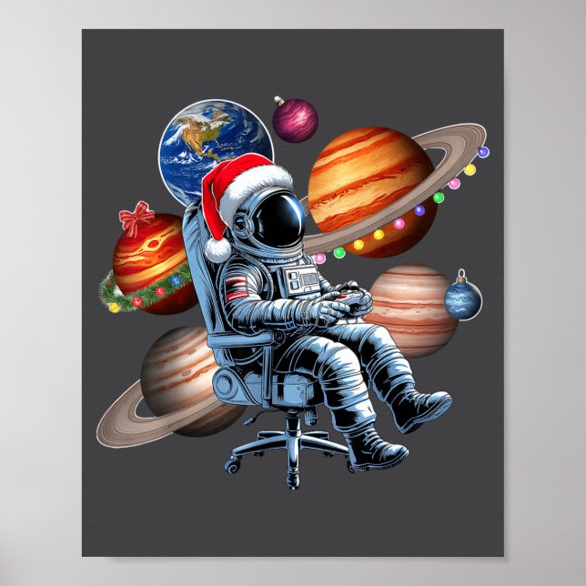 Affiche Funny Astronaut Christmas Space Lights Santa Hat P (Devant)