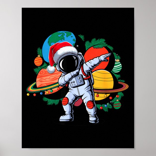 Affiche Funny Astronaut Christmas Space Planets Santa Hat  (Devant)