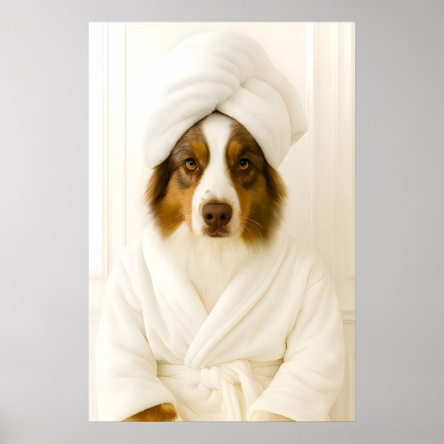 Affiche Funny Australian Shepherd Bathroom Print (Devant)