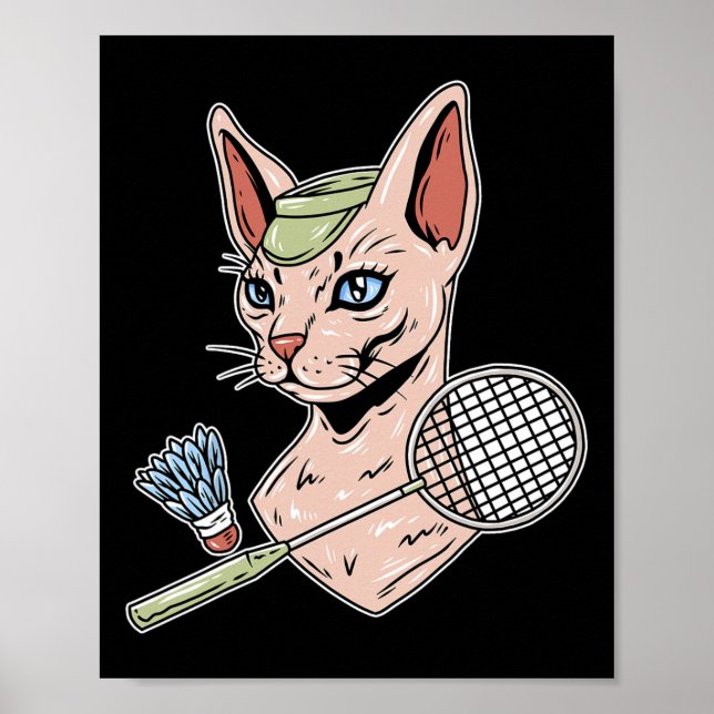 Affiche Funny Badminton Devon Rex Navette de chat (Devant)