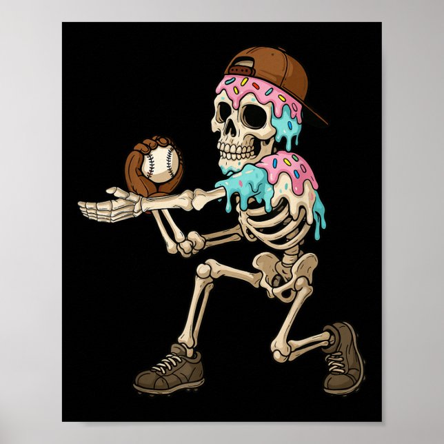 Affiche Funny Baseball Skeleton Ice Cream Drip Baseball Bo (Devant)