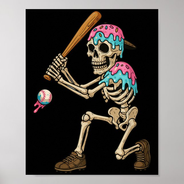 Affiche Funny Baseball Skeleton Ice Cream Drip Baseball Bo (Devant)