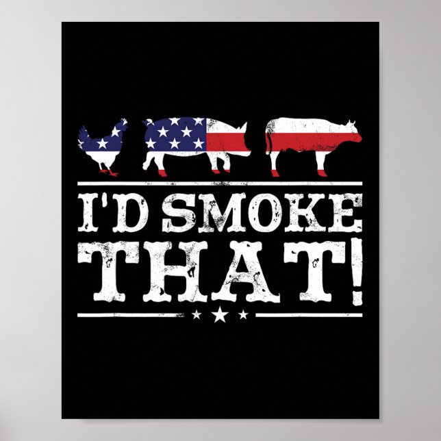 Affiche Funny Bbq Shirt I'd Smoke That Meat Pitmaster Gril (Devant)