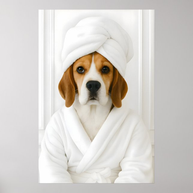 Affiche Funny Beagle Bathroom Print, Beagle In Bathrobe (Devant)