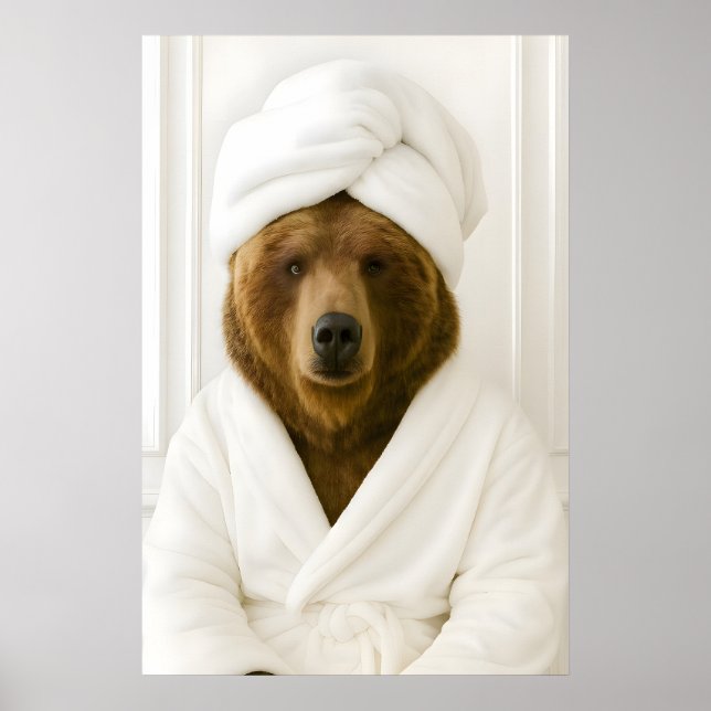 Affiche Funny Bear Bathroom Print, Bear In Bathrobe (Devant)