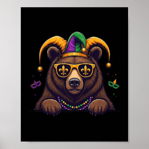Affiche Funny Bear Mardi Gras Festival Carnaval Fête Femme