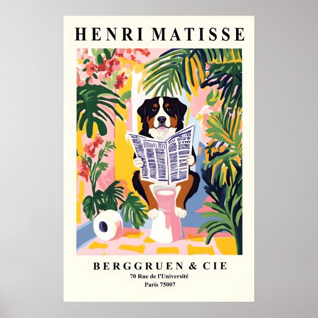 Affiche Funny Bernese Mountain Dog Art - Matisse Style (Devant)