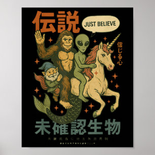Affiche Funny Bigfoot Alien Unicorn Art japonais Mythique