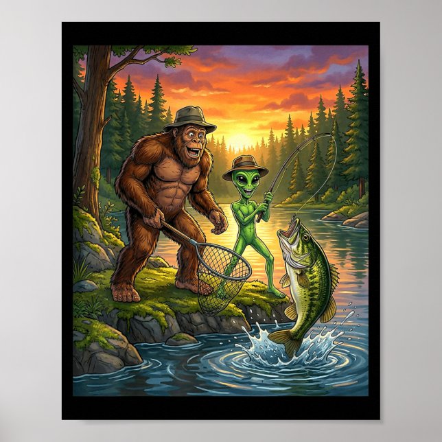 Affiche Funny Bigfoot Fishing Mens Alien Sasquatch Fishing (Devant)