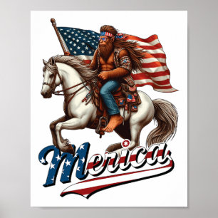Affiche Funny Bigfoot Merica Usa Mullet Byndana Horse Ridi