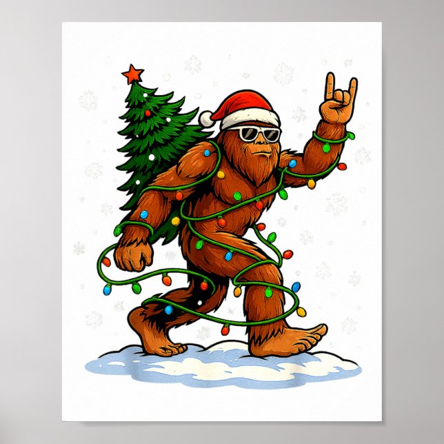 Affiche Funny Bigfoot Rock On Christmas Lights Snow Holida (Devant)