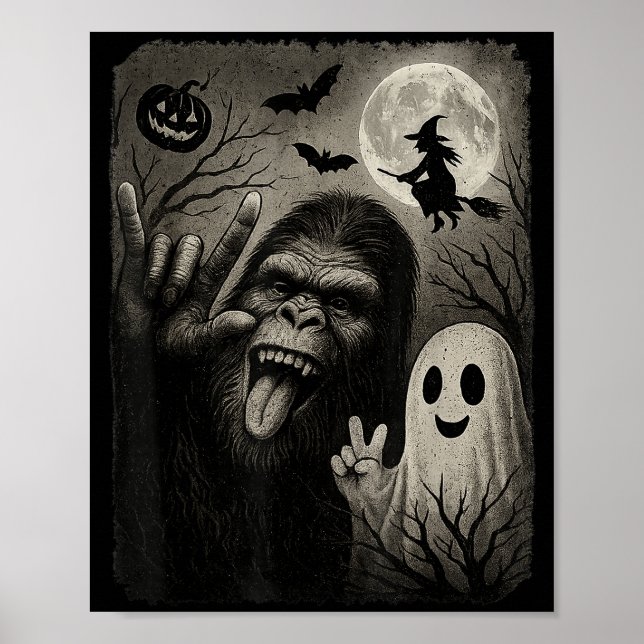 Affiche Funny Bigfoot Selfie With Boo Halloween Costume Me (Devant)