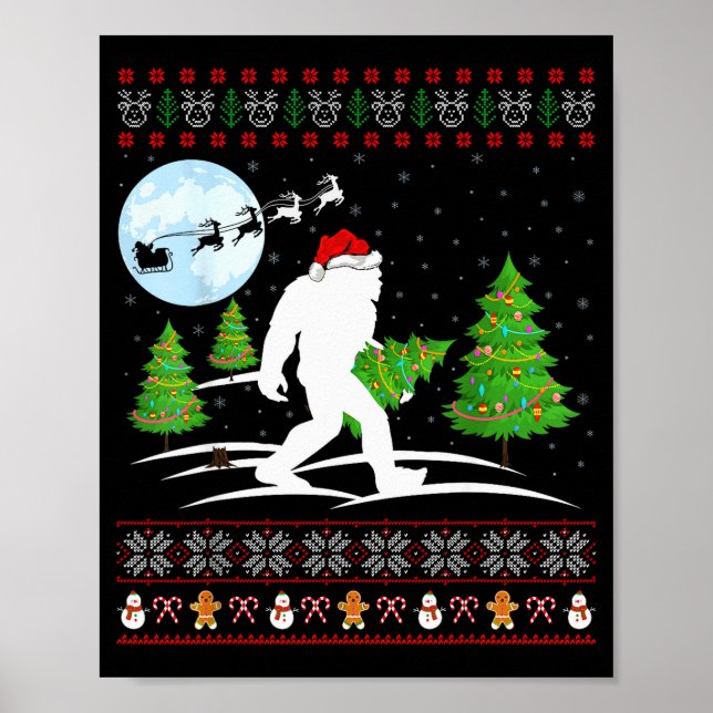Affiche Funny Bigfoot Xmas Gift Santa Hat Ugly Bigfoot Chr (Devant)